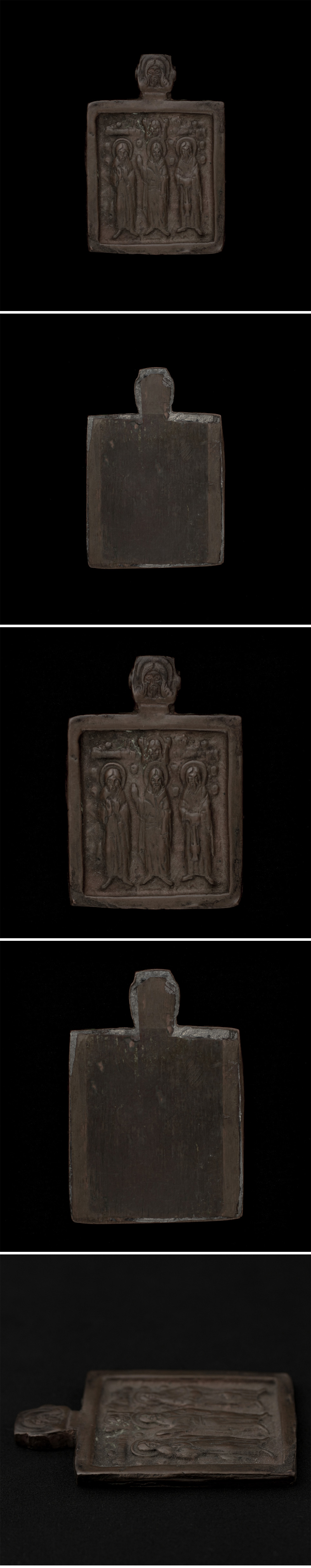 青銅のイコン 三人の聖人像, 東欧, 19世紀.（キリスト 宗教 美術 芸術